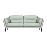 87" Mint Green And Black Leather Sofa